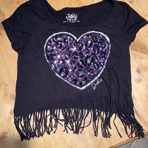Justice sequin top T-shirt fringes Sz 20